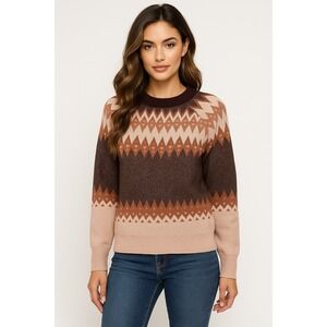 D&Co Signature Sweater Womens XS Pink Brown Metallic Fair Isle Cozy Holiday Fall